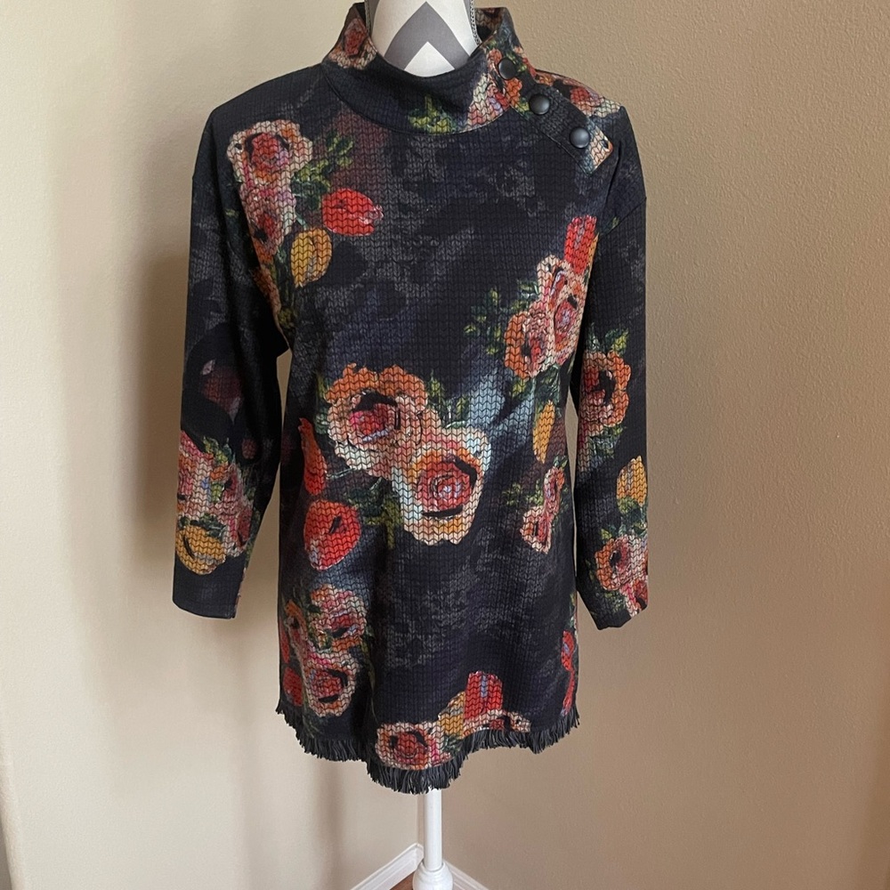 Ali Miles Women’s Shirt with Snap Shoulder Closure - Floral - Size: Large